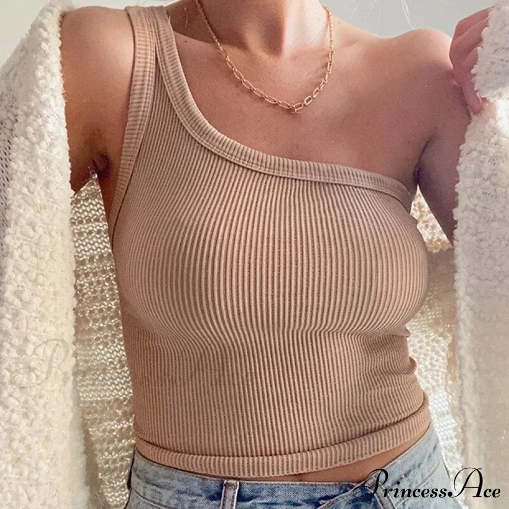 Ribbed Knitted Tank Top Khaki / S