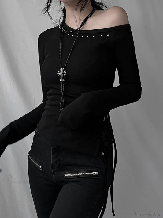 Rivet Skew Collar Knit Top