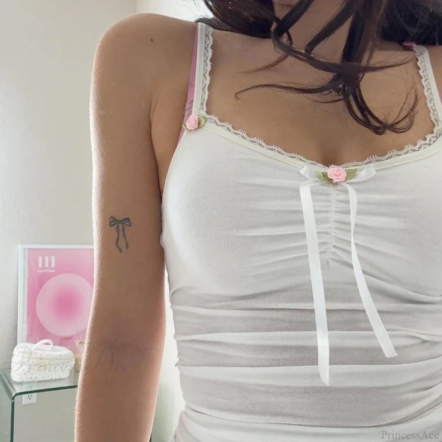 Rosettes Bow Lace Camisole Slim Fit Crop Top croptop-250126