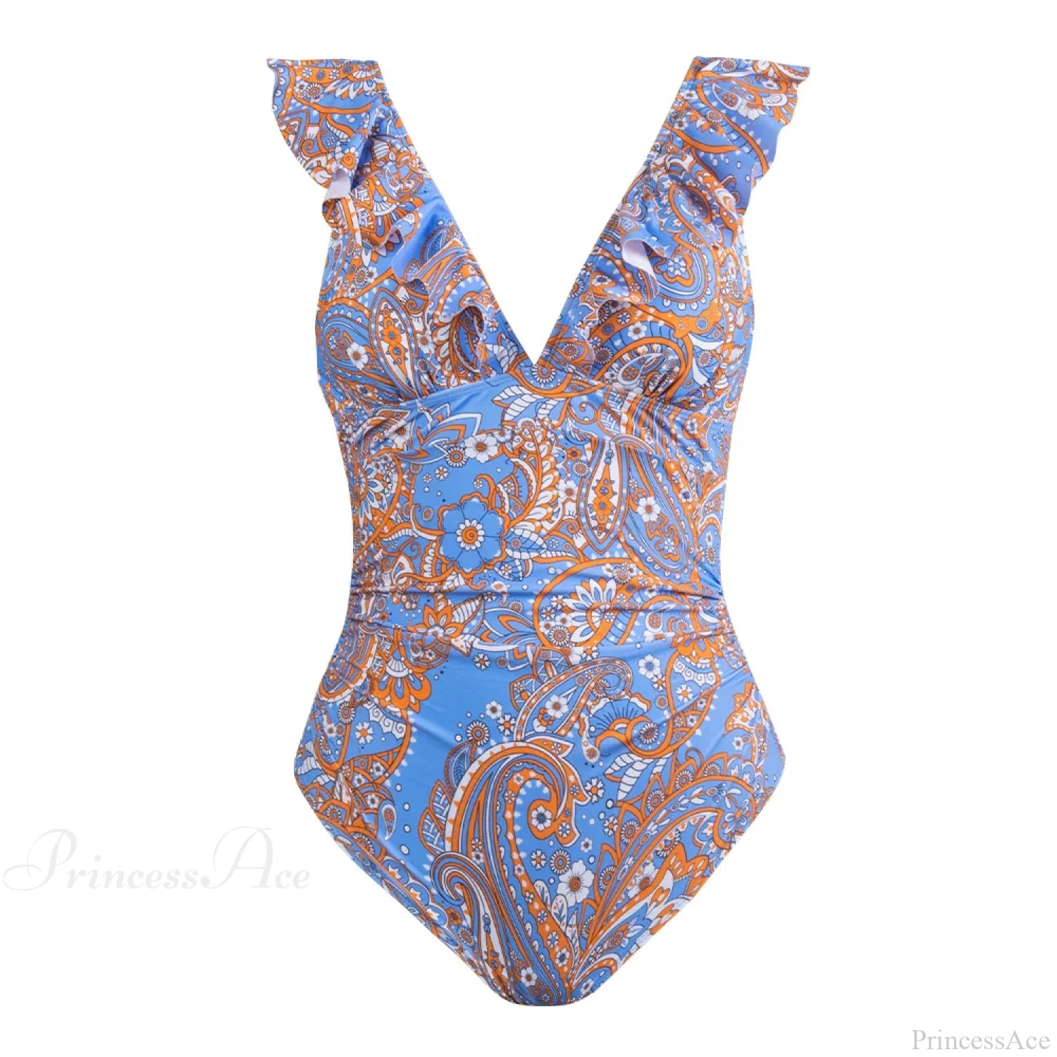 Ruffled V-neck Lace Up Monokini One Piece Set color12 / XS