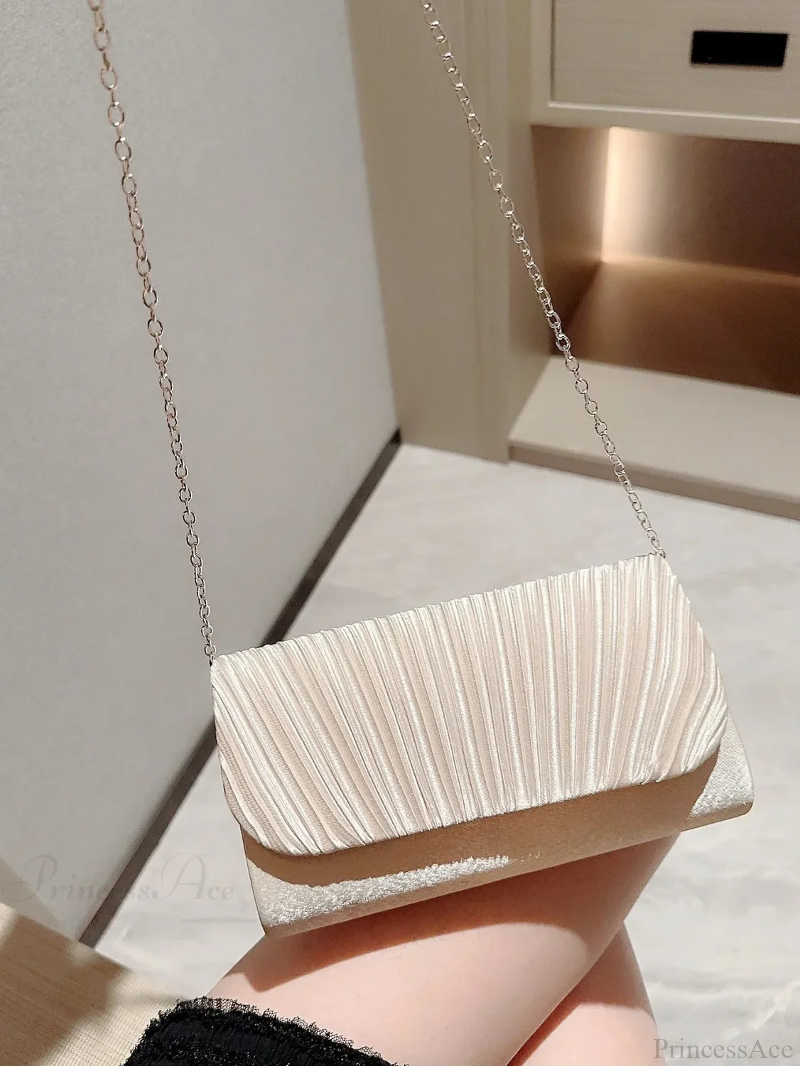 Satin Pleated Rhinestone Wedding Evening Clutch Bag clutchbag-250126