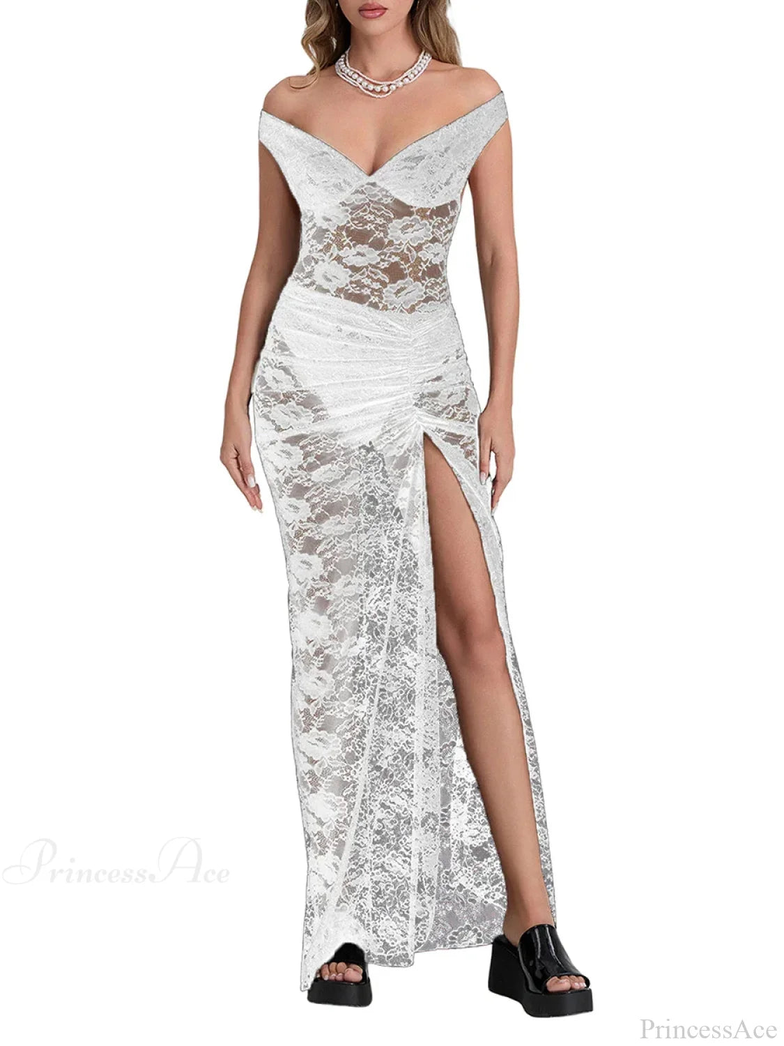 See-Through Backless Bodysuit Wrap Long Floral Skirt WHITE / S