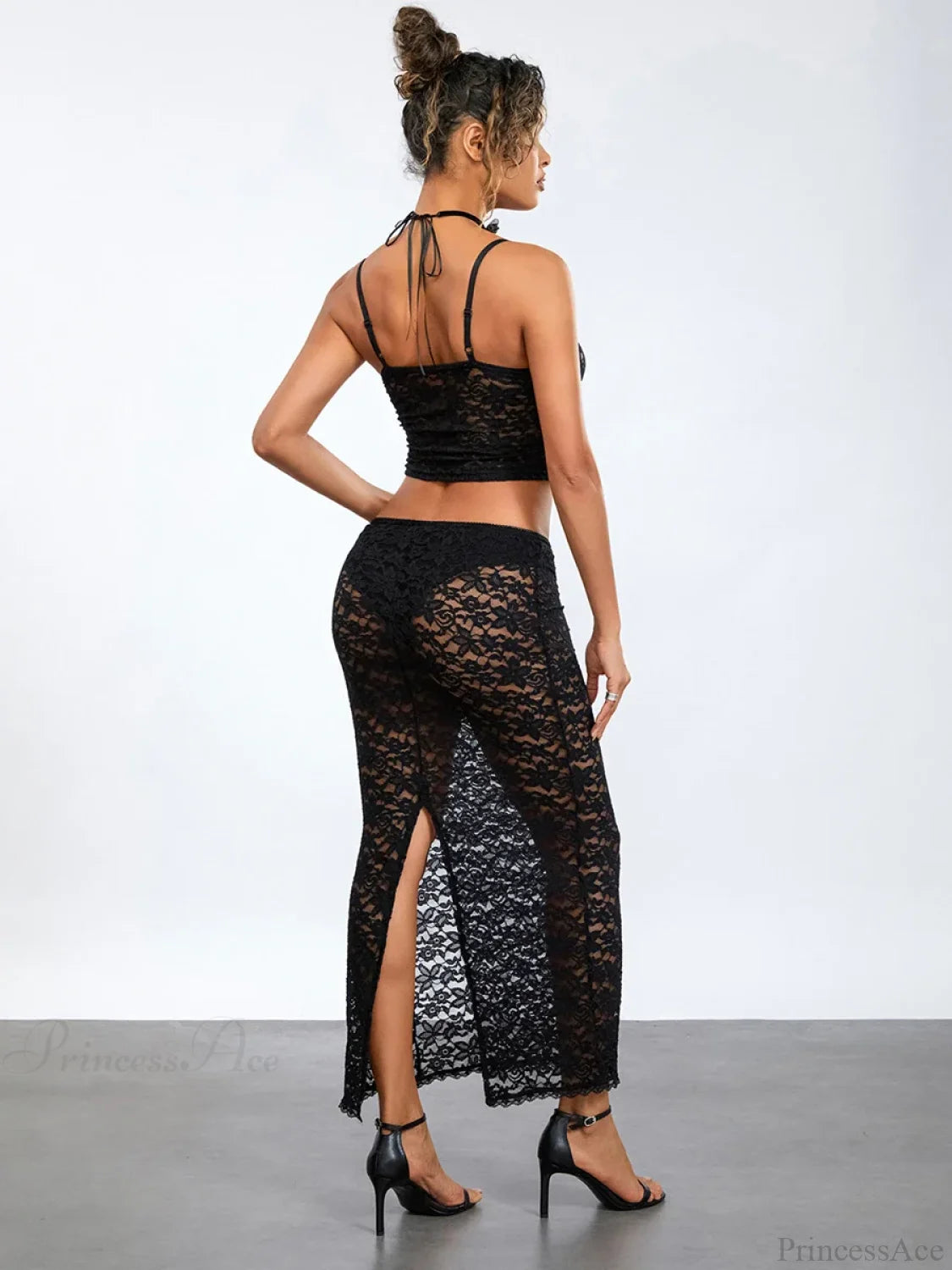 See-Through Black Lace Crochet Camis Crop Top Long Floral Skirt floraldress-250126