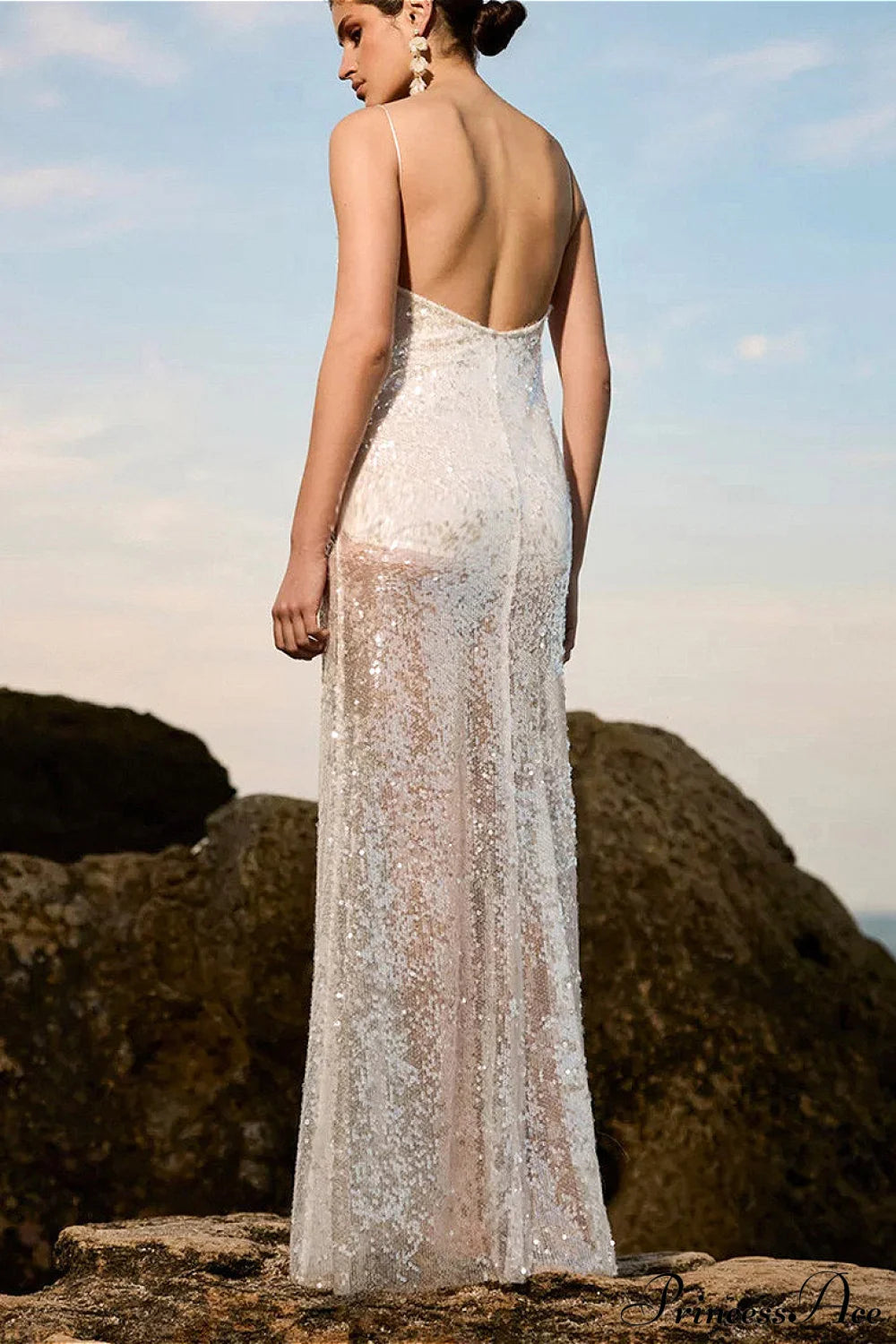 Sequin Backless Cami Stylish Maxi Dress