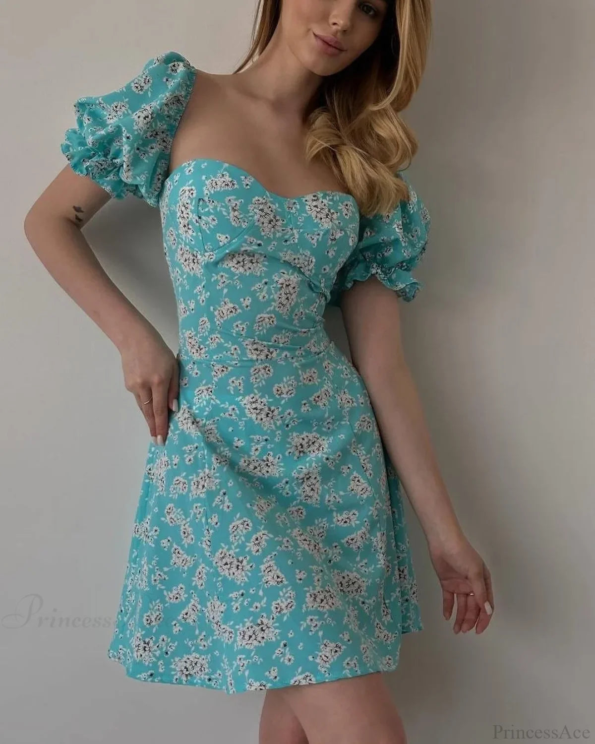 Sexy Floral Print Wrap Floral Dress lake blue / S oldfloraldress-250126