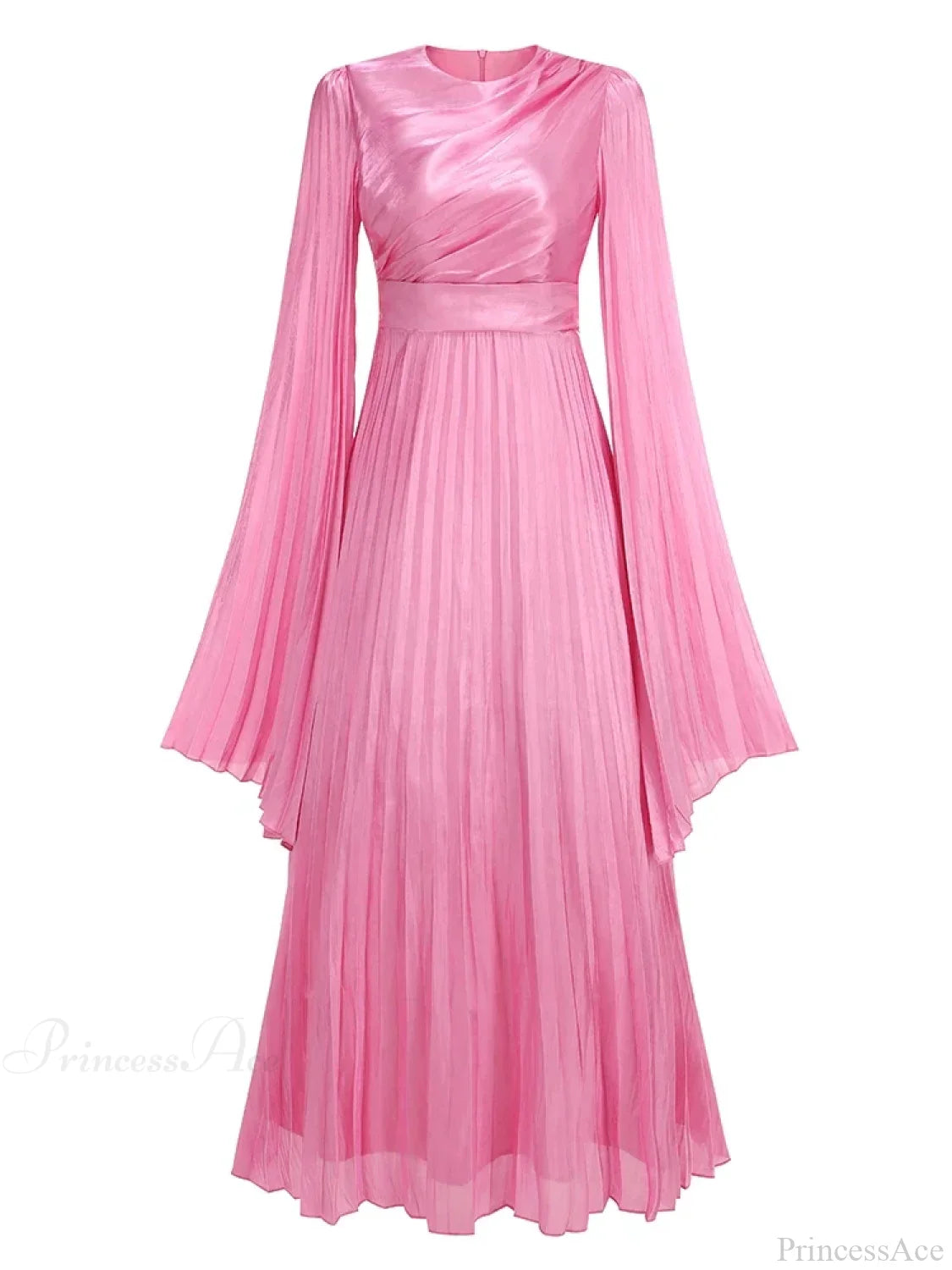 Sexy O Neck Batwing Sleeve Pleated Long Dress Women Rose Christmas Party Pink / Xs Dresses-L