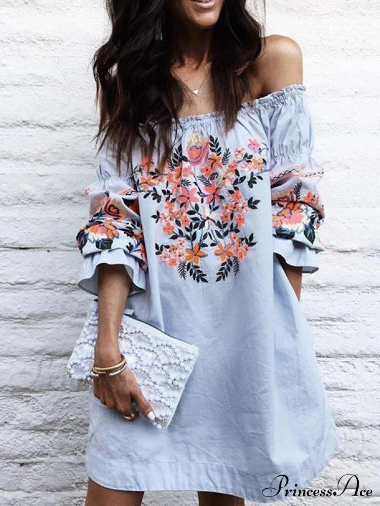 Sexy Off-The-Shoulder Mini Flared With Gown Sleeves S / White Dresses