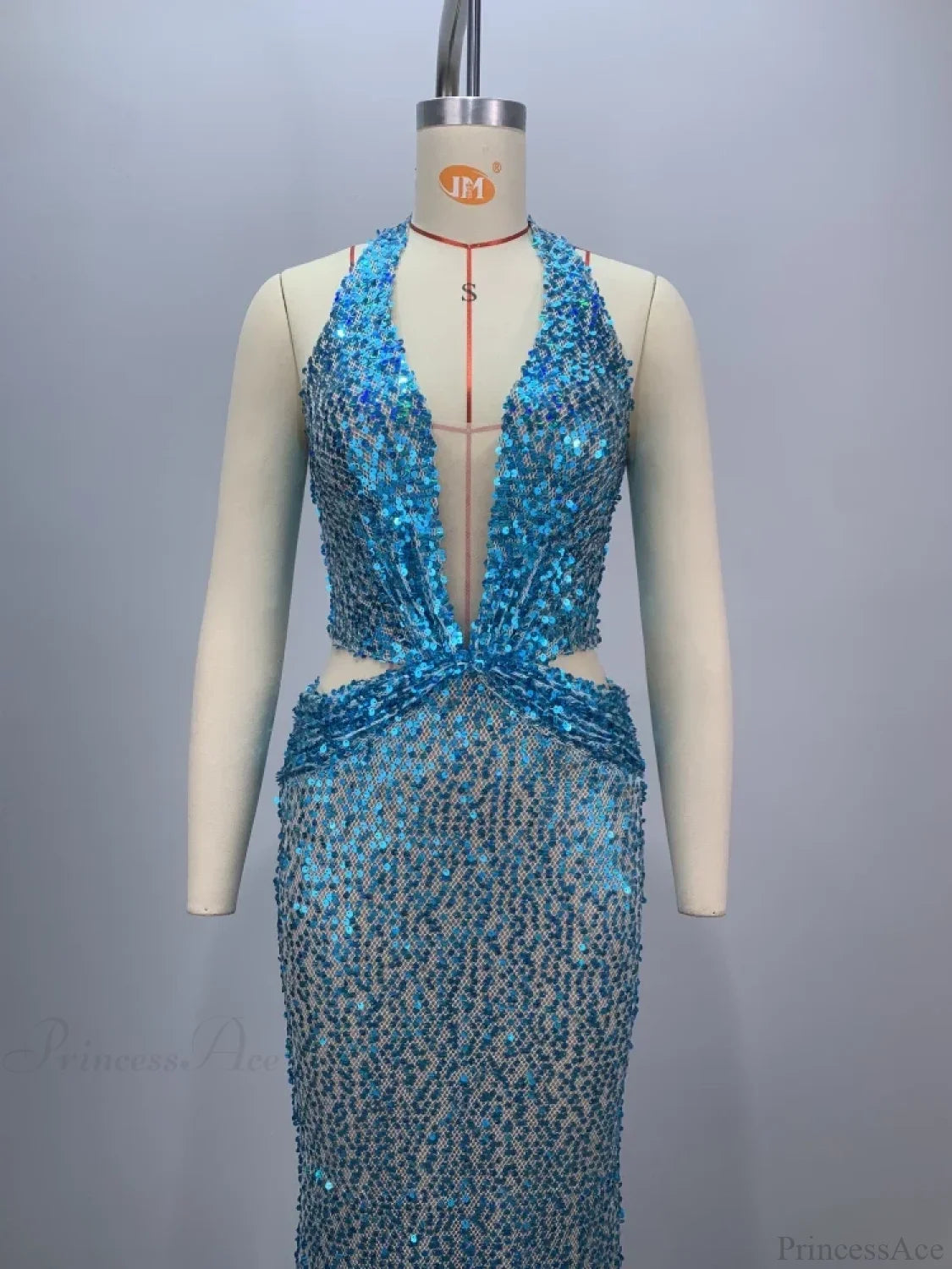 Sexy Sling Deep V-Neck Sequins Long Dress Hollow Out Slim Christmas Party Dresses-L