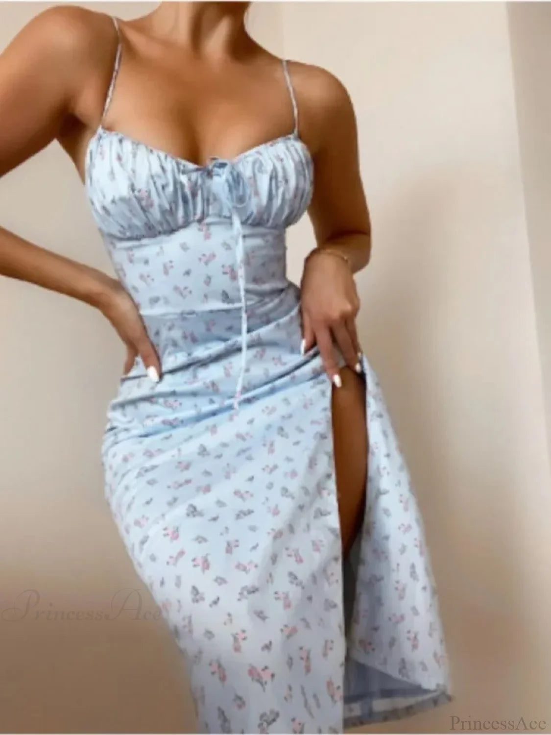 Sexy Spaghetti Strap Slit Floral Beach Party Dress floraldress-250126