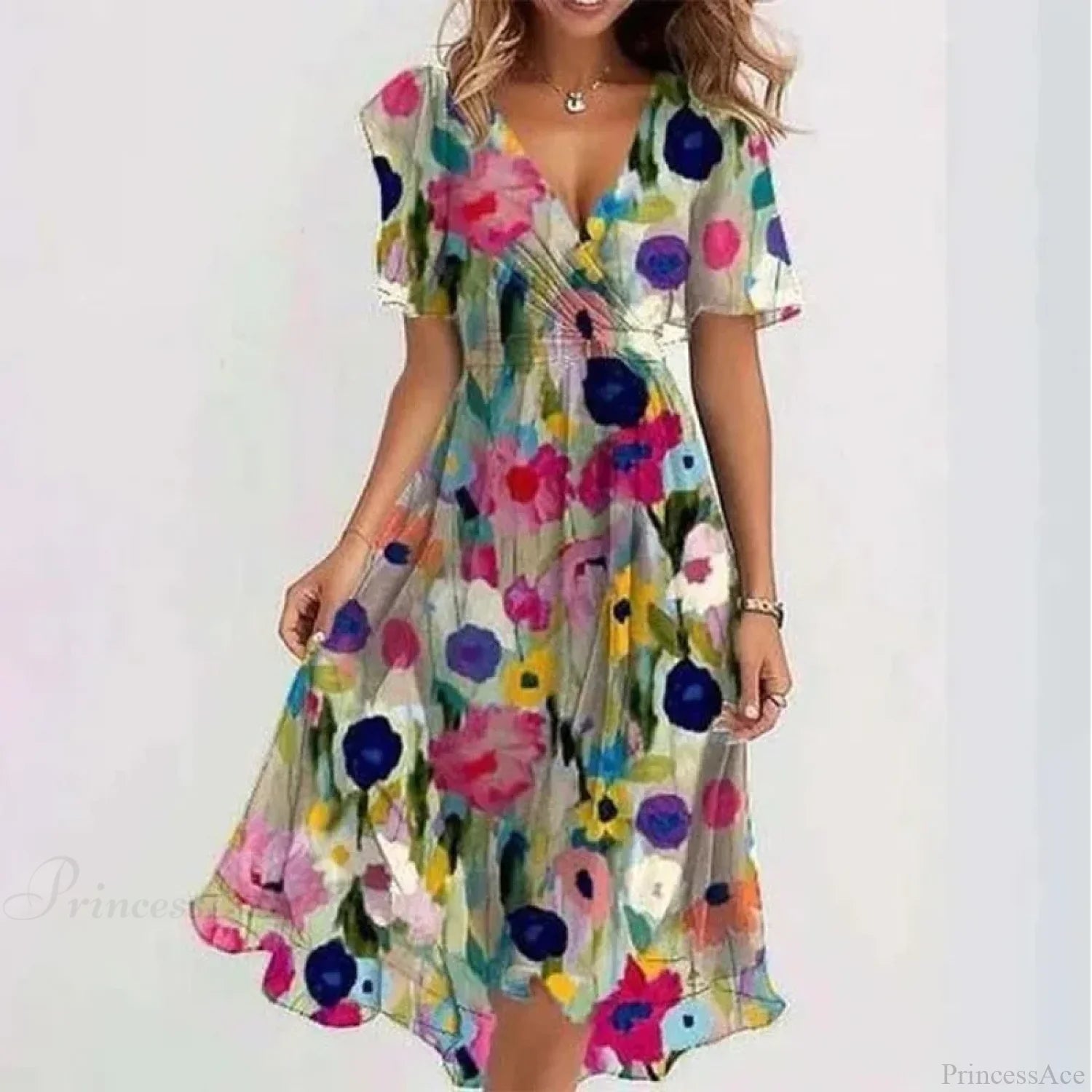 Sexy V-neck Floral Swing Dress Color 1 / S oldfloraldress-250126