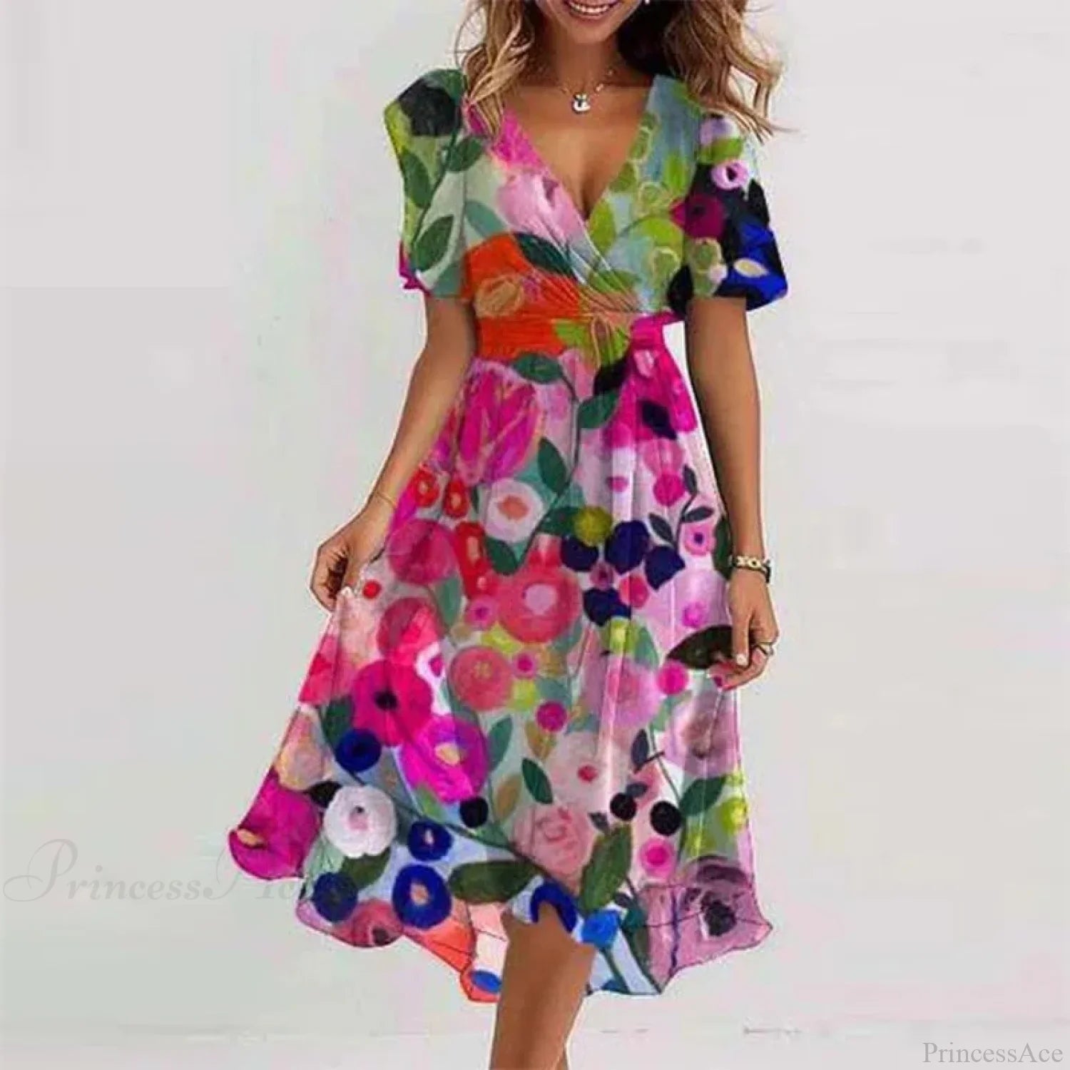Sexy V-neck Floral Swing Dress Color 3 / S oldfloraldress-250126