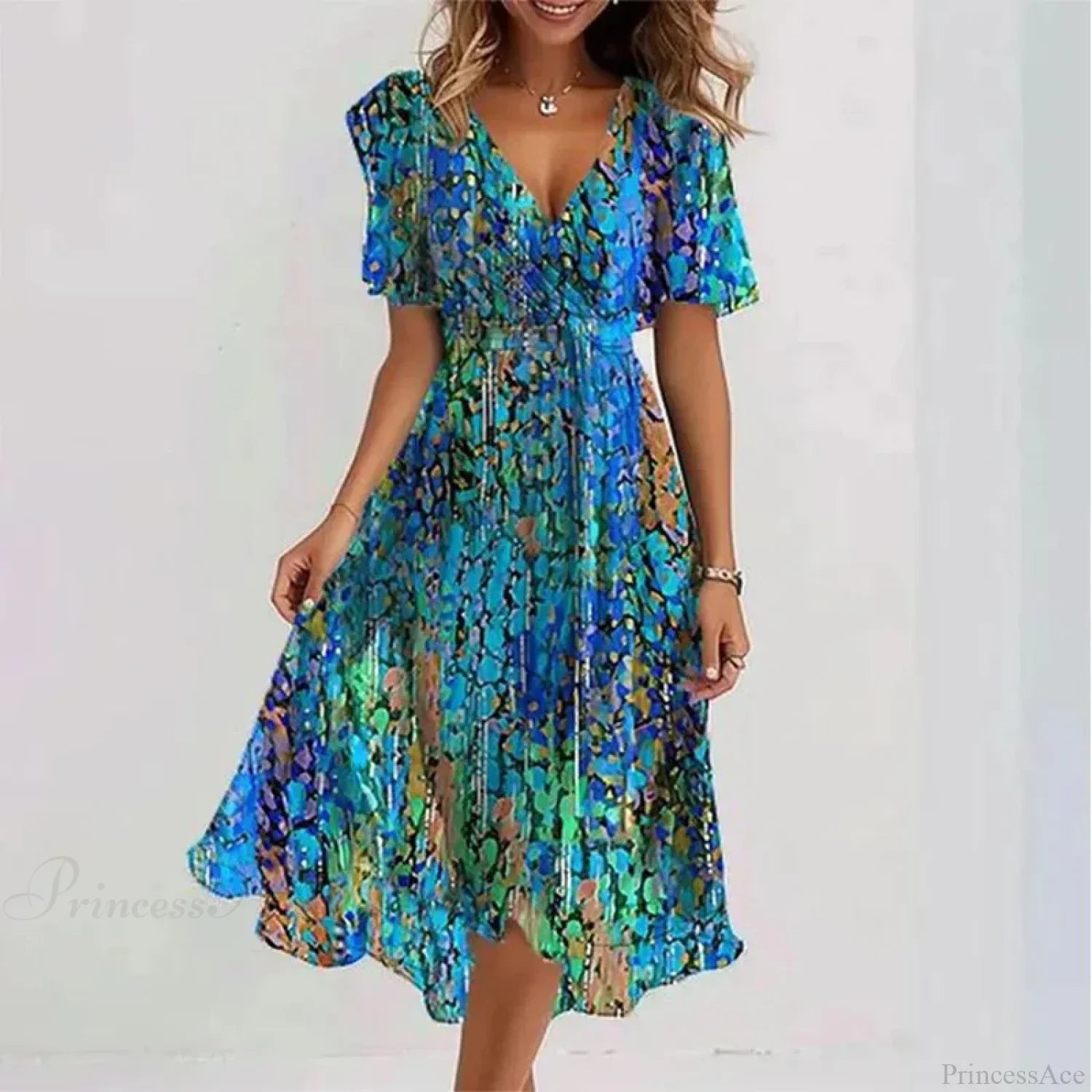 Sexy V-neck Floral Swing Dress Green / S oldfloraldress-250126
