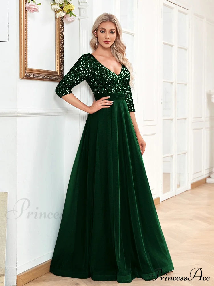 Sexy V-Neck Graceful Chiffon Evening Dress Dark Green / 4