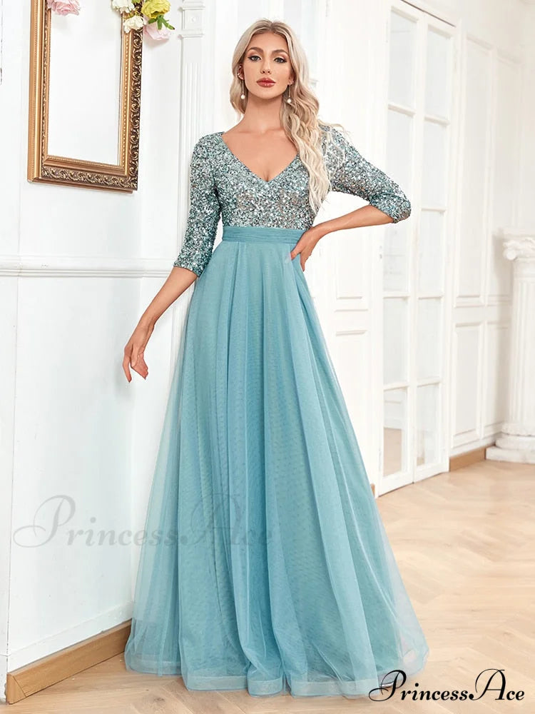 Sexy V-Neck Graceful Chiffon Evening Dress Light Blue / 4