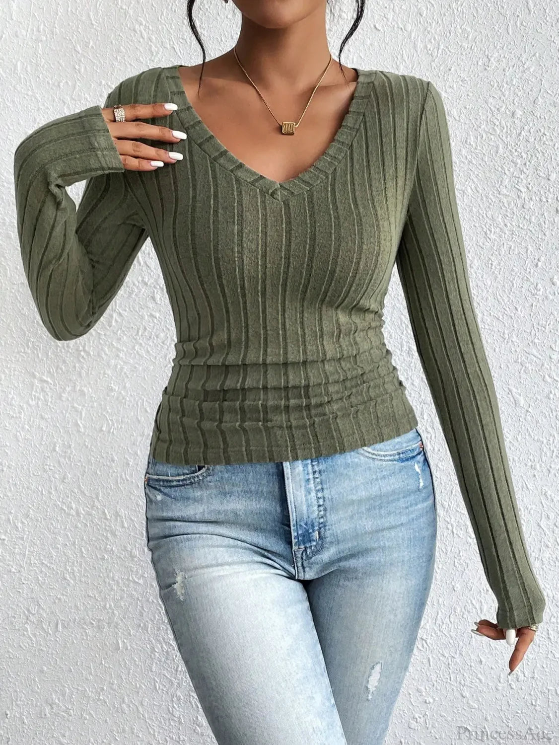 Sexy V-Neck High-Grade Spice Sweater Knitted T-shirt Women knittop-250126