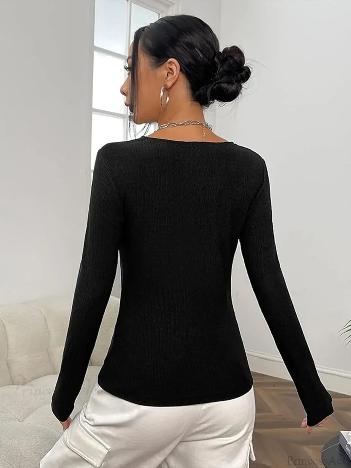 Sexy V-Neck Knitted Base Shirt Figure Slim Fit Top Women knittop-250126