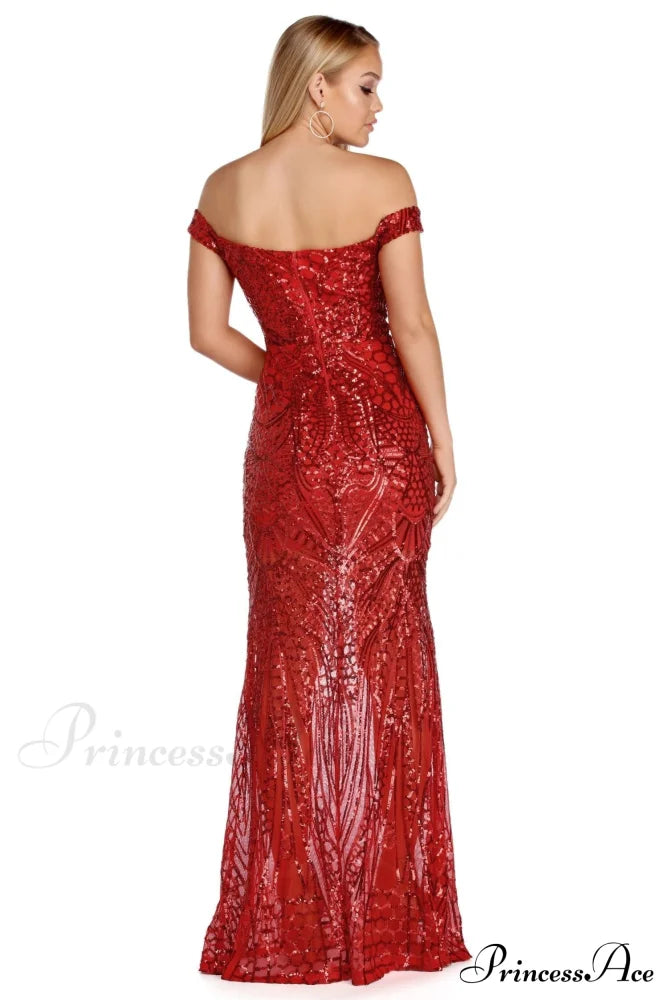 Shayla Off The Charming Shoulder Sequin Dress S.o. Long Dresses