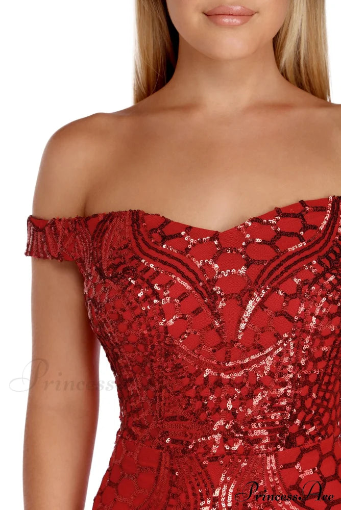 Shayla Off The Charming Shoulder Sequin Dress S.o. Long Dresses