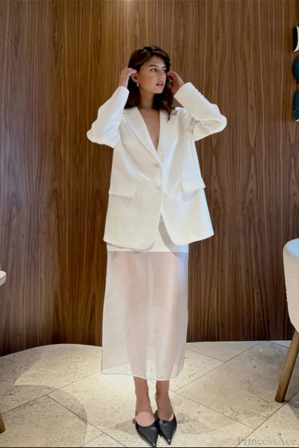 Sheer High Waist Midi Skirt White / S