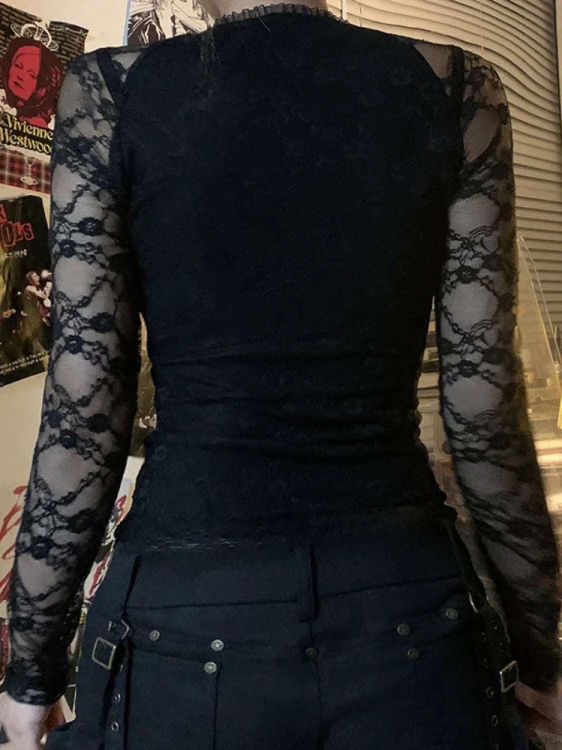 Sheer Lace V-neck Knit Top