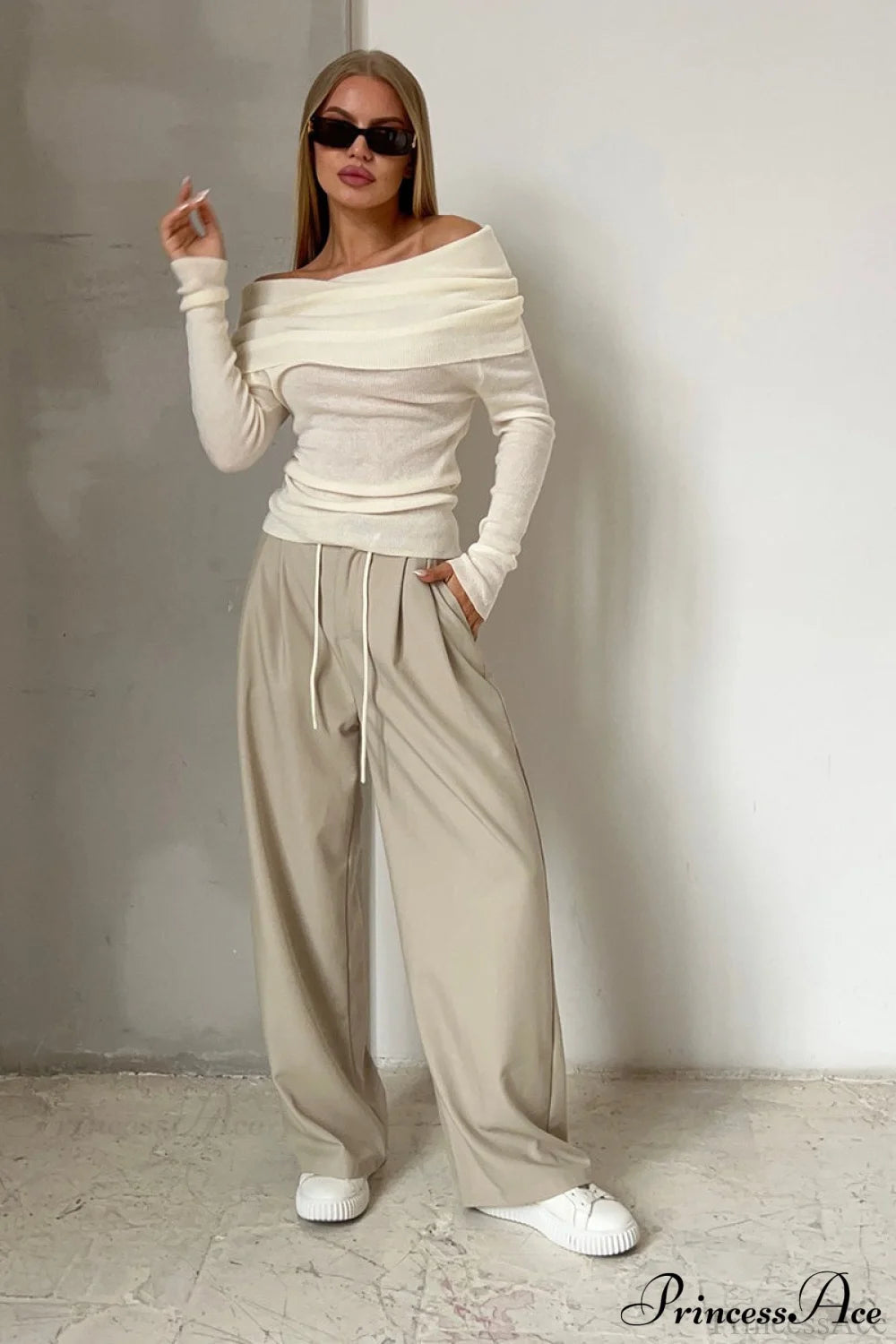 Sheer Off-Shoulder Fitted Solid Pullover Knit Top