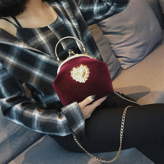 Shiny Heart Shape Evening Clutch Chain Shoulder Bag clutchbag-250126
