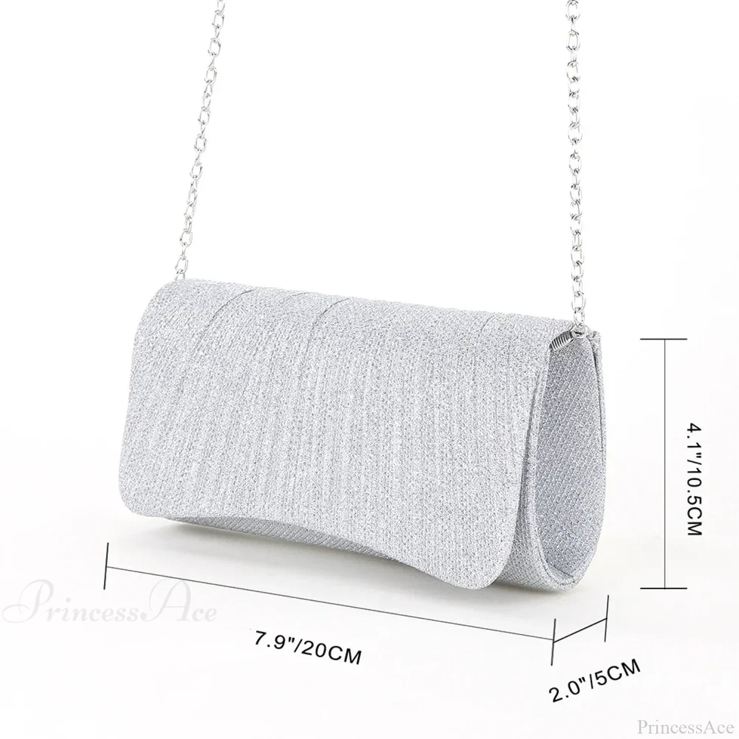 Shiny Shoulder Chain Satchel Wedding Cocktail Clutch Bag Silver clutchbag-250126