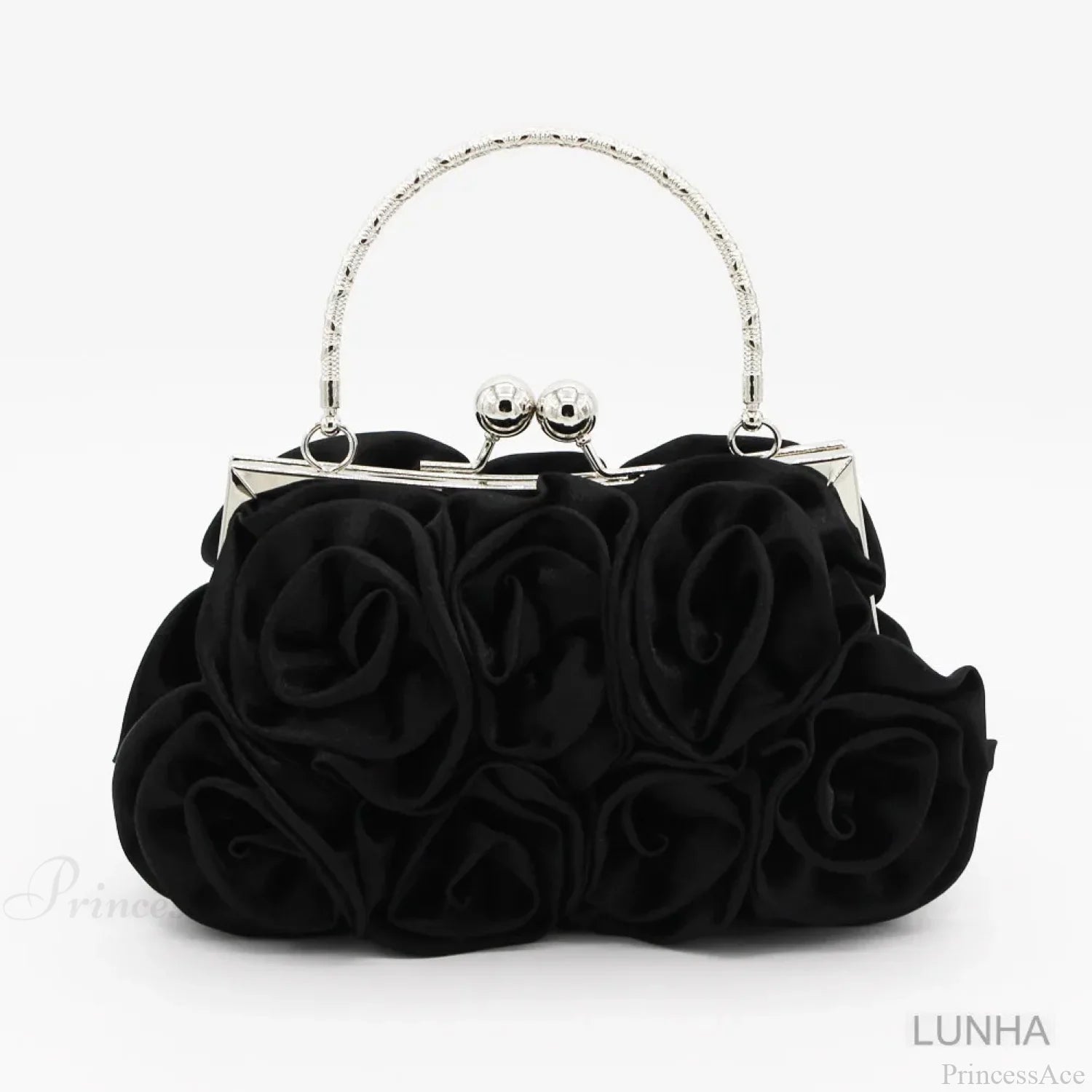 Silk Rose Flower Frame Dinner Clutch Bag Black clutchbag-250126