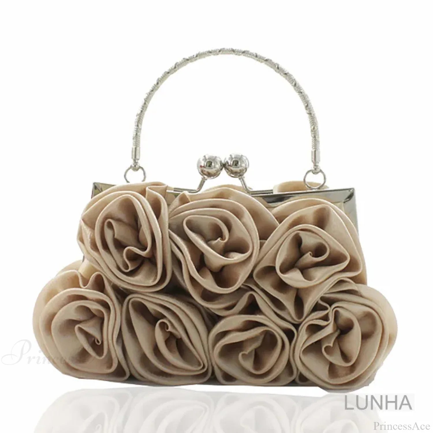 Silk Rose Flower Frame Dinner Clutch Bag Champagne clutchbag-250126