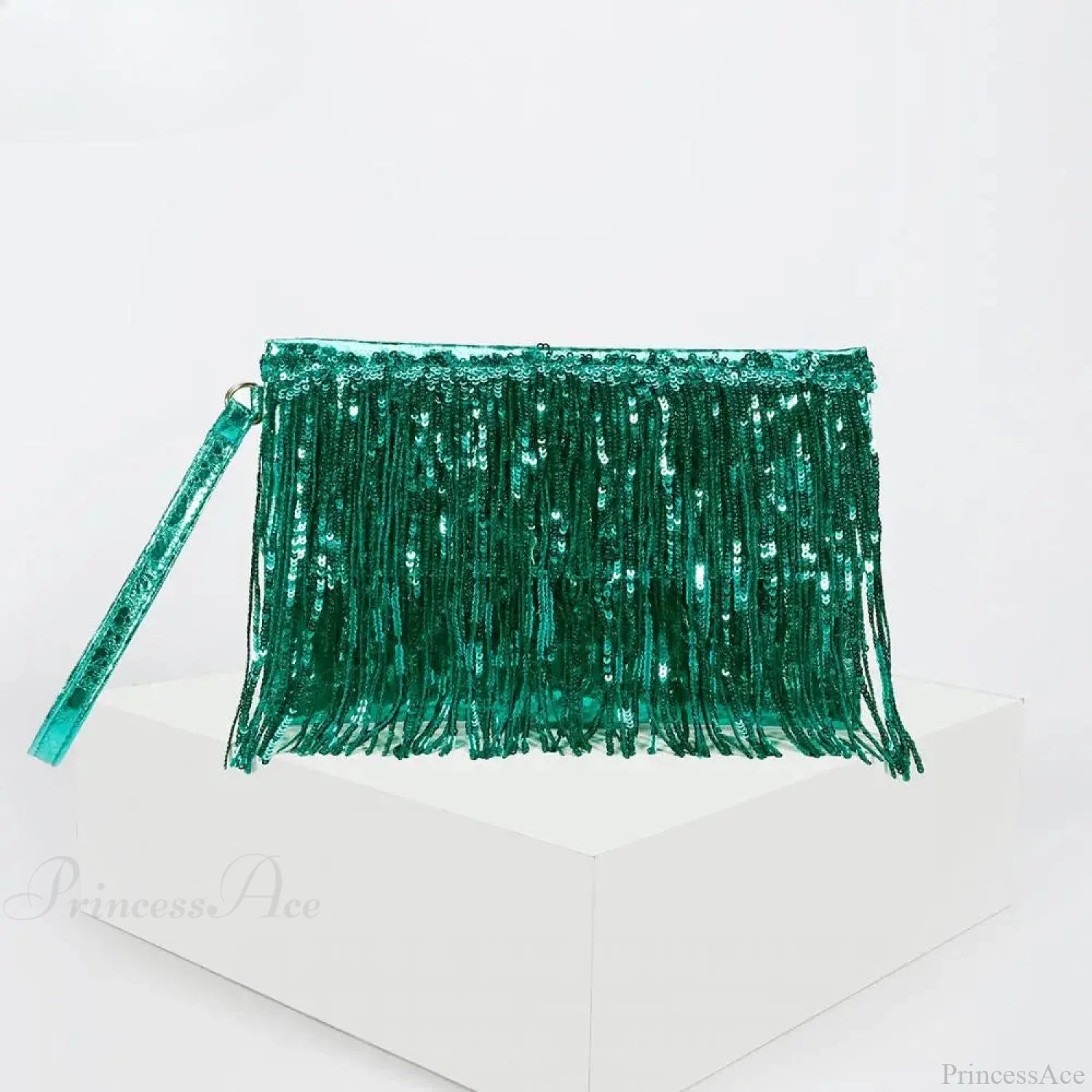 Silver Sequin Rhinestone Evening Clutch Wristlet Green wristlet-250126