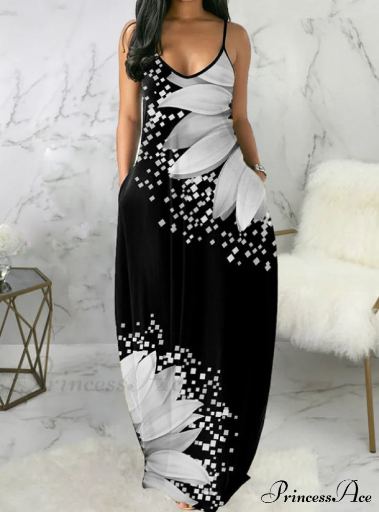 Slim Casual With Trim Ruffles Colorblock Women’s Gown Print M / Gray Dresses