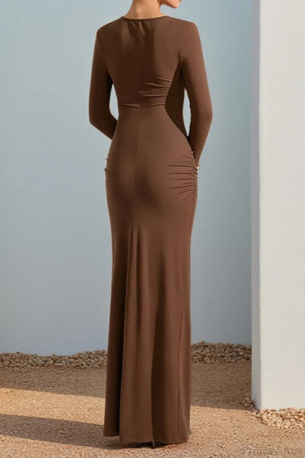 Slim Cutout Tie Metal Buckle Maxi Dress