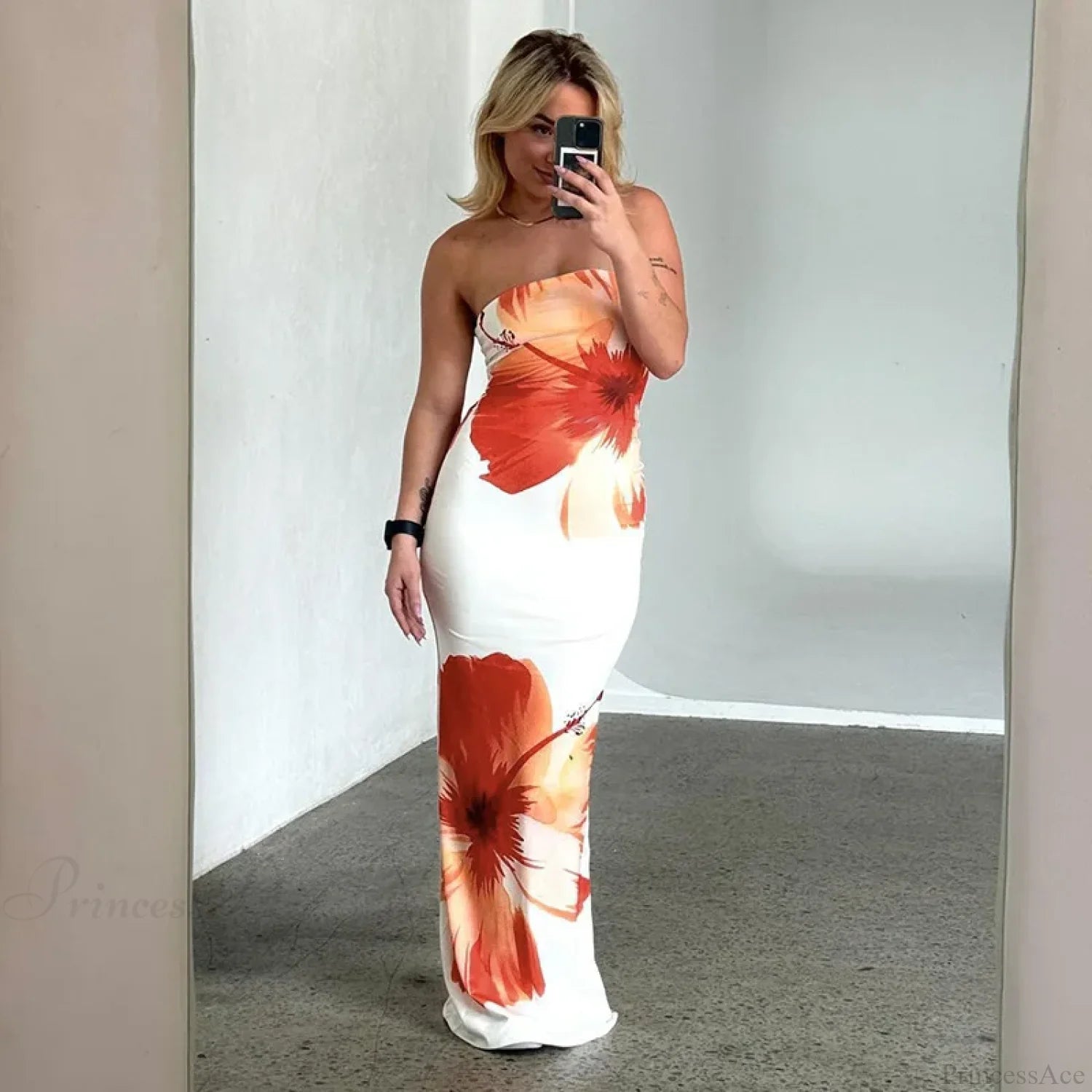 Slim-fit Floral Print Tubeless Casual Beach Floral Dress floraldress-250126