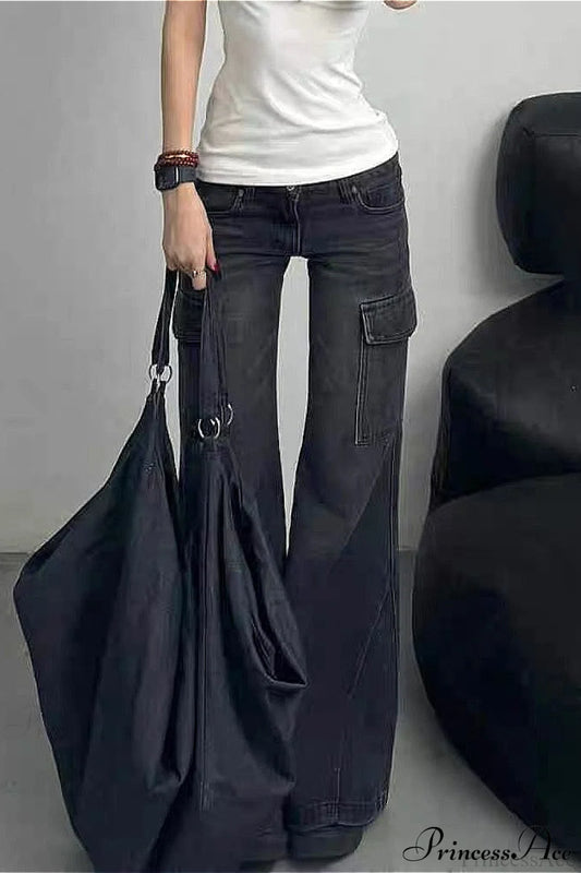 Slim Fit Low Waist Denim Cargo Pants