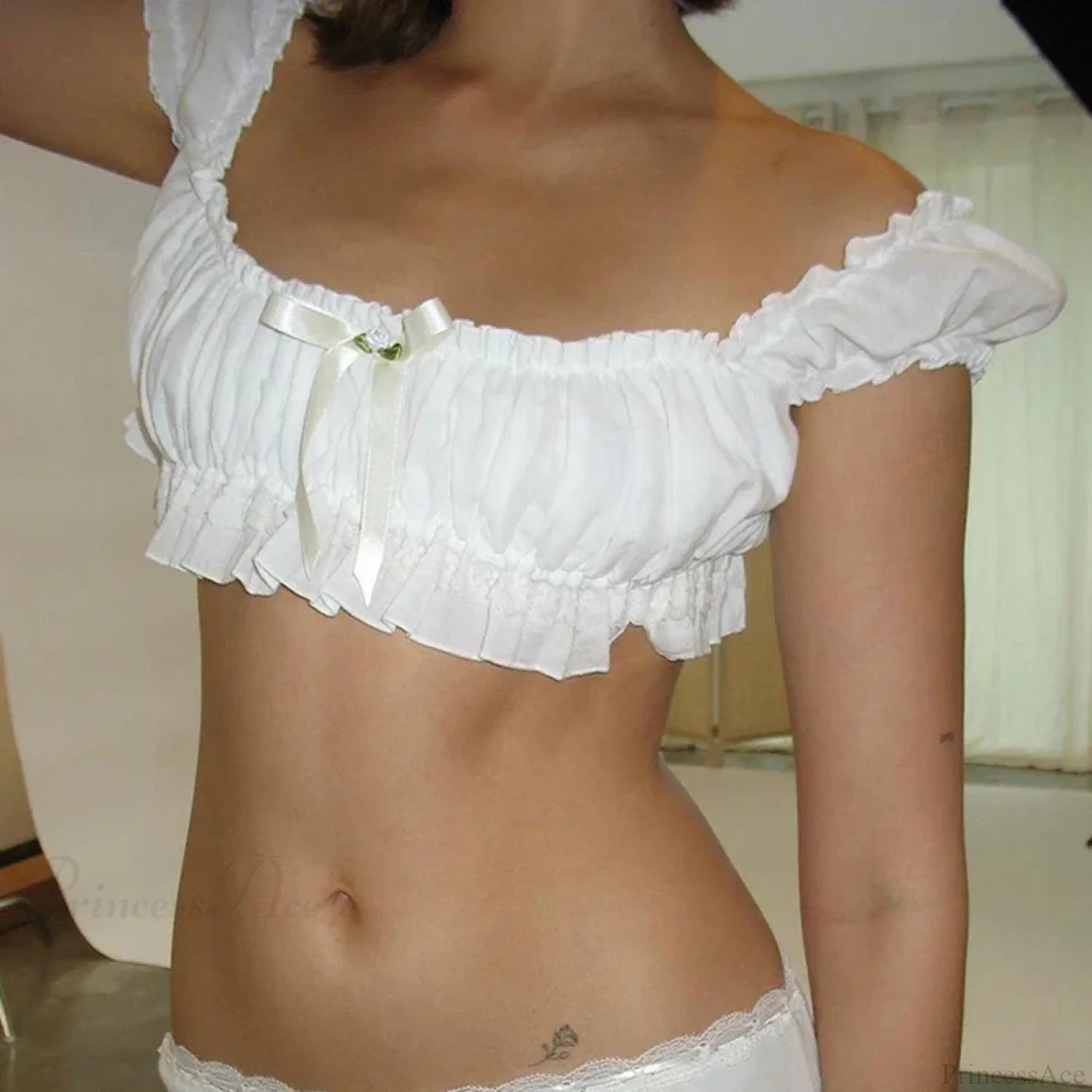 Slim Fit Off Shoulder Ruffle Top croptop-250126