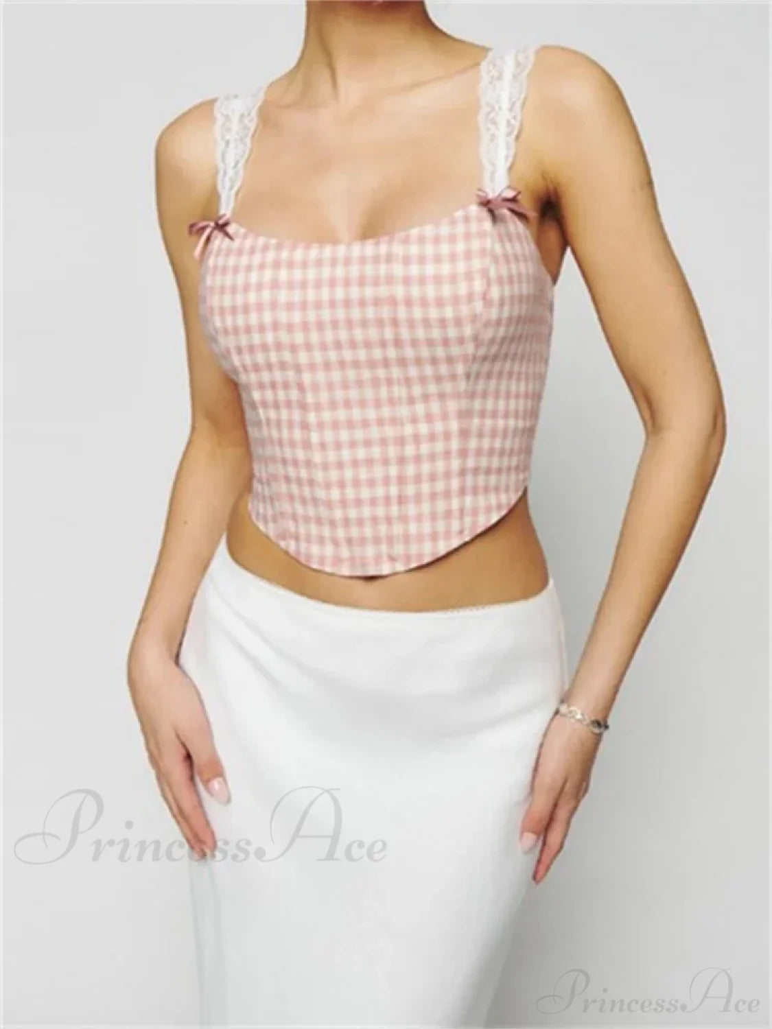 Slim Lace Strap Plaid Floral Print Crop Top croptop-250126