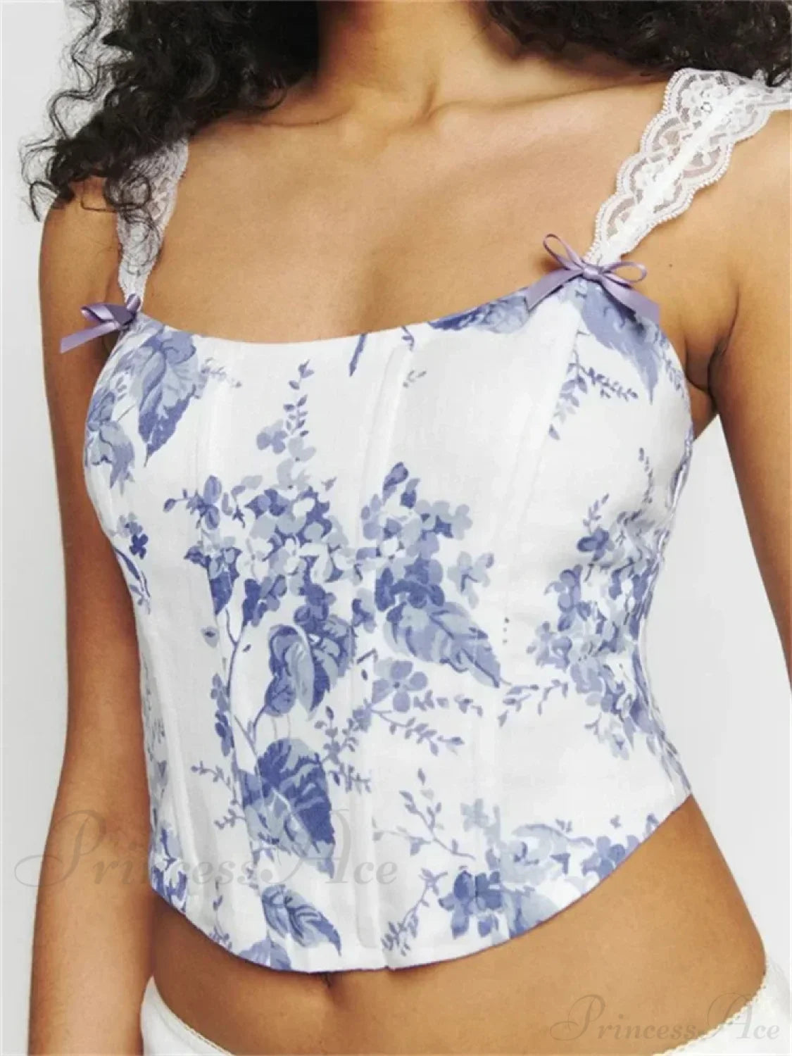 Slim Lace Strap Plaid Floral Print Crop Top croptop-250126