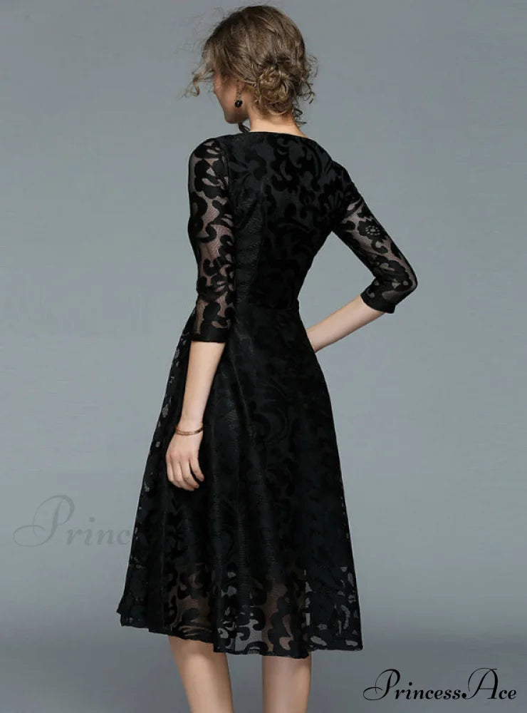 Slim Ladies Party Dress Casual Lace Dresses M / Red