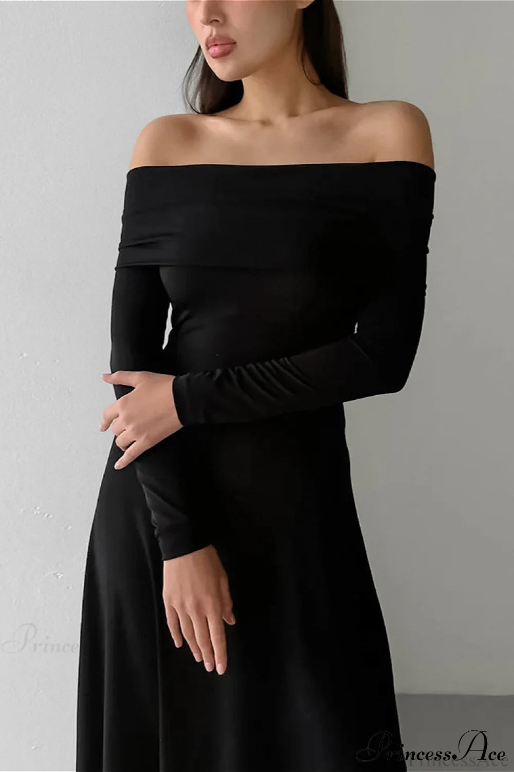 Slinky Off Shoulder Minimal Formal Maxi Dress