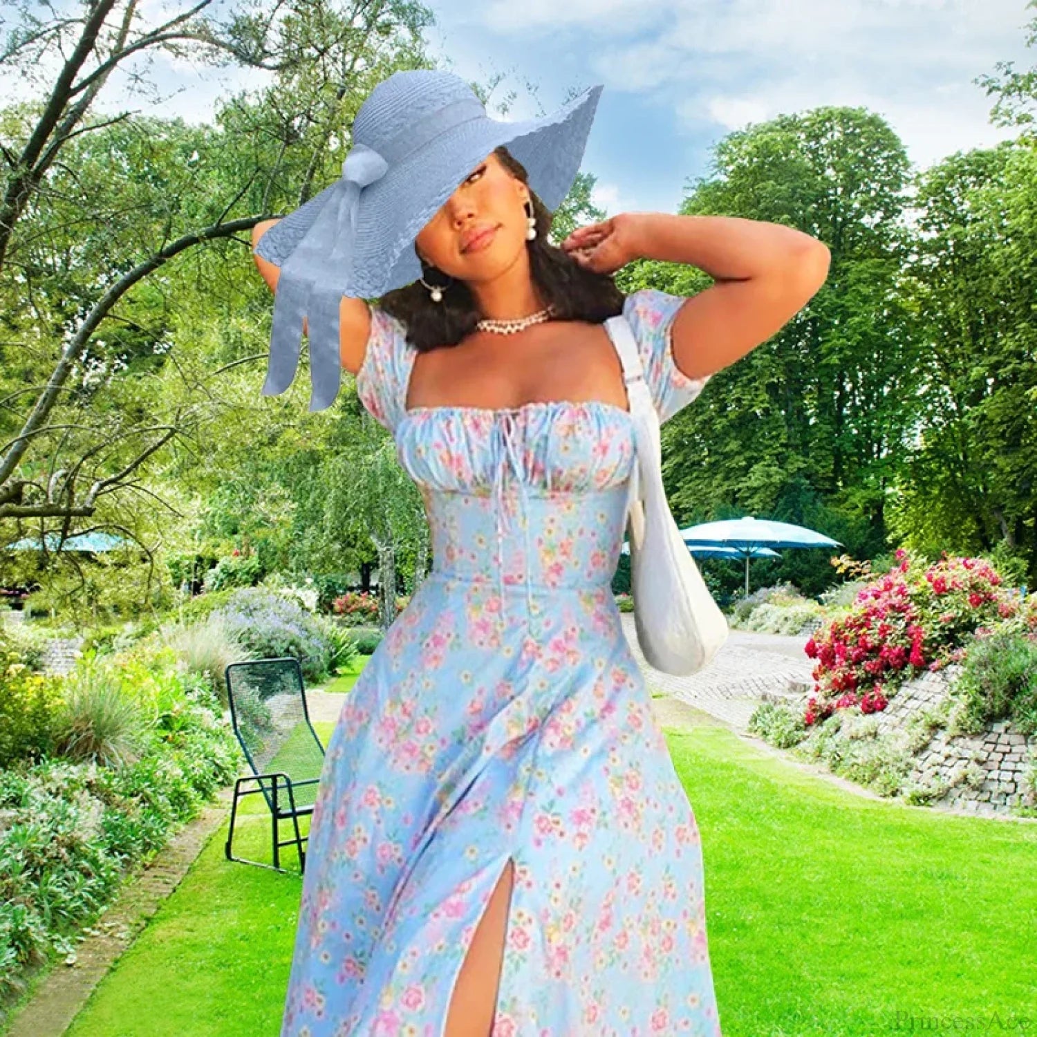 Small Fresh Floral Slim Fit Slit Camisole Floral Dress Lake Blue / S floraldress-250126