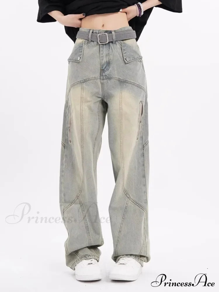 Small High Street Distressed Trendy Brand Washed Vintage Versatile Loose Wide Leg Women’s Jean