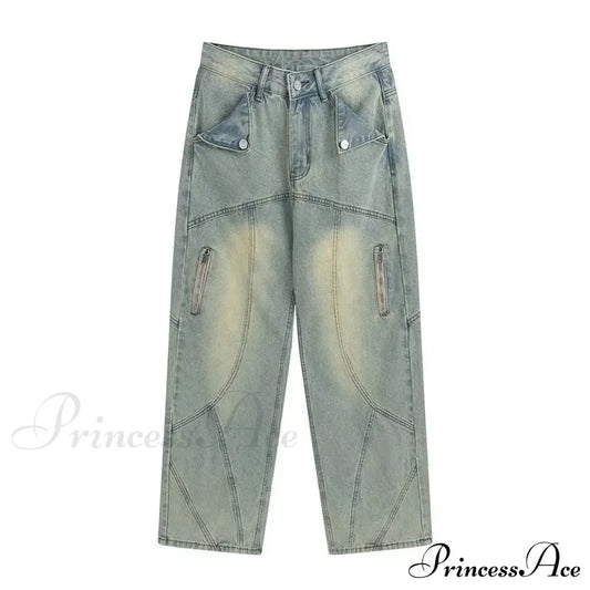 Small High Street Distressed Trendy Brand Washed Vintage Versatile Loose Wide Leg Women’s Jean