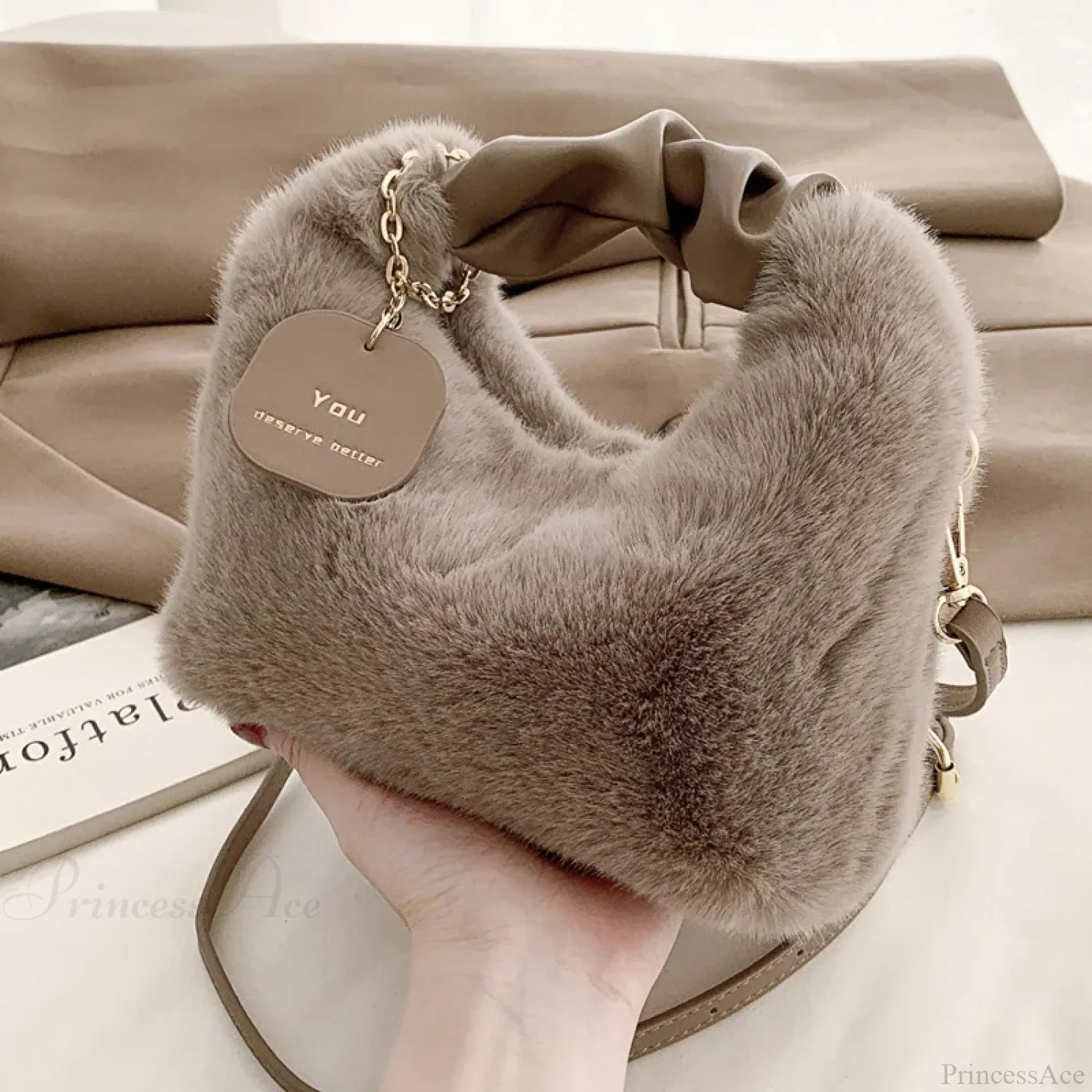 Soft Plush Simple Crossbody Handbag Women’s Bag coffee handbag-250126