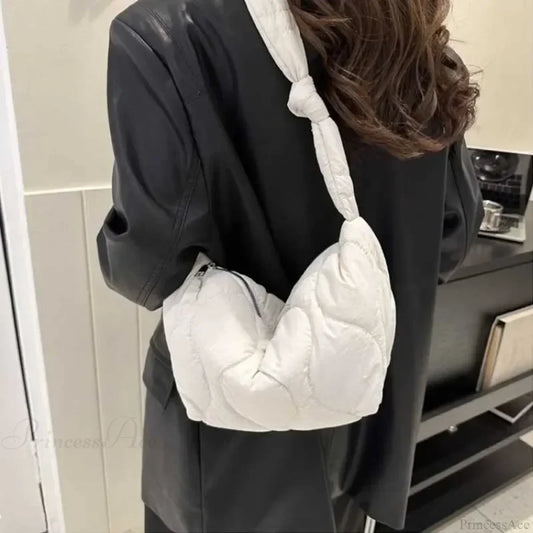 Soft Puffer Cotton Quilted Crossbody Bag White crossbody-250126