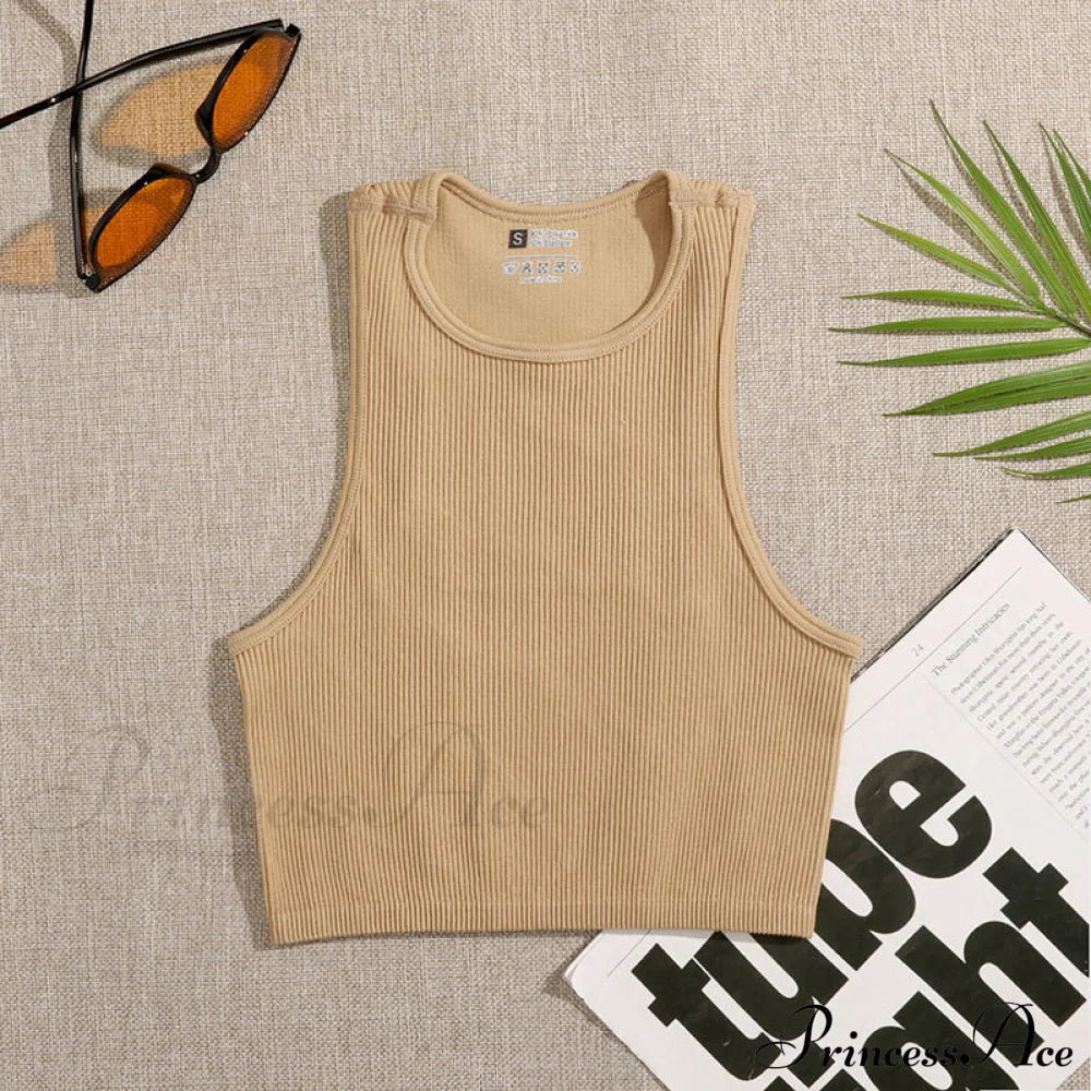 Solid Basic Seamless Streetwear Tank Tops Khaki / S