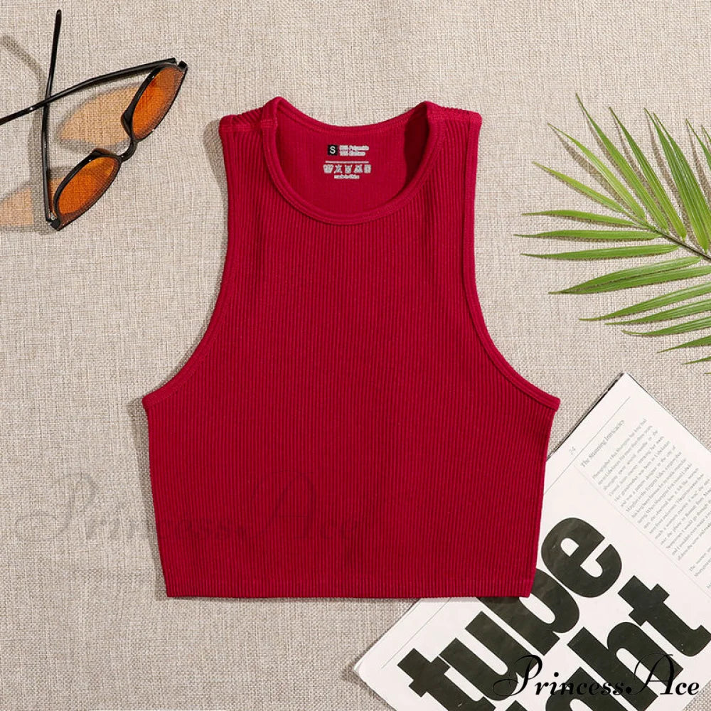 Solid Basic Seamless Streetwear Tank Tops Red / S