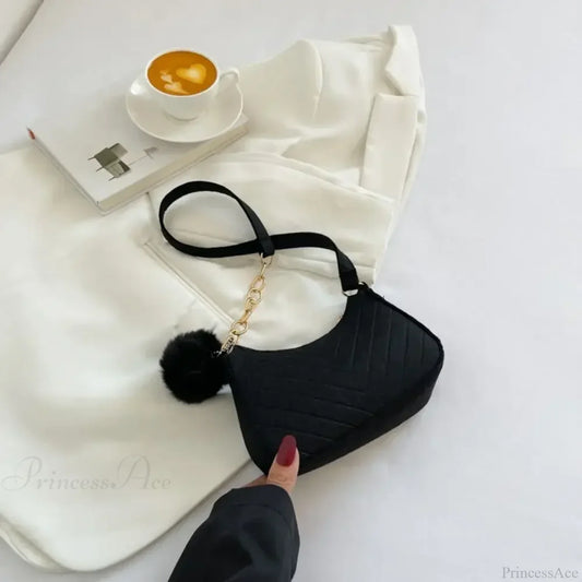 Solid Color Mini Underarm Shoulder Bag Black shoulder-250126