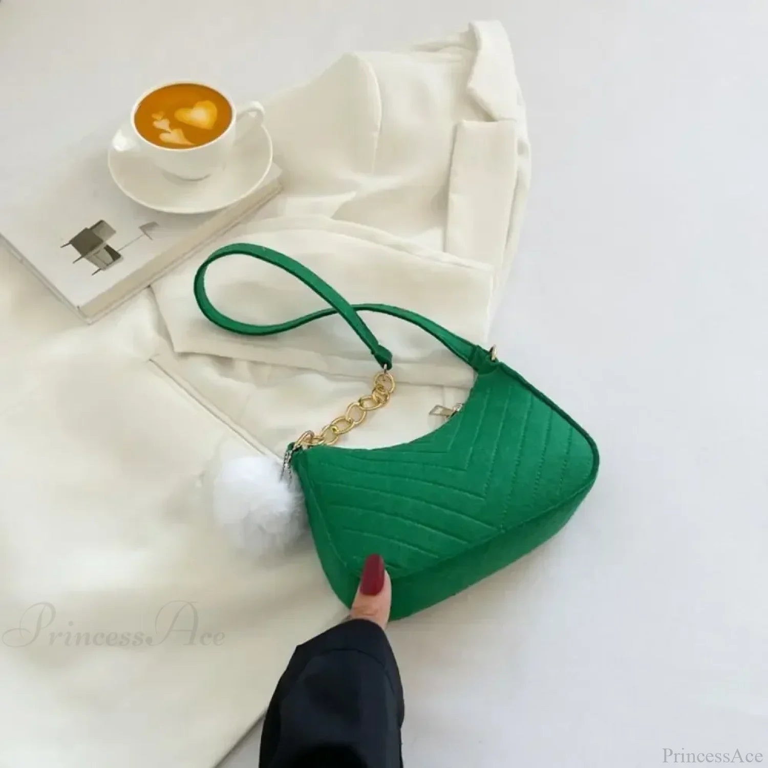 Solid Color Mini Underarm Shoulder Bag Green shoulder-250126