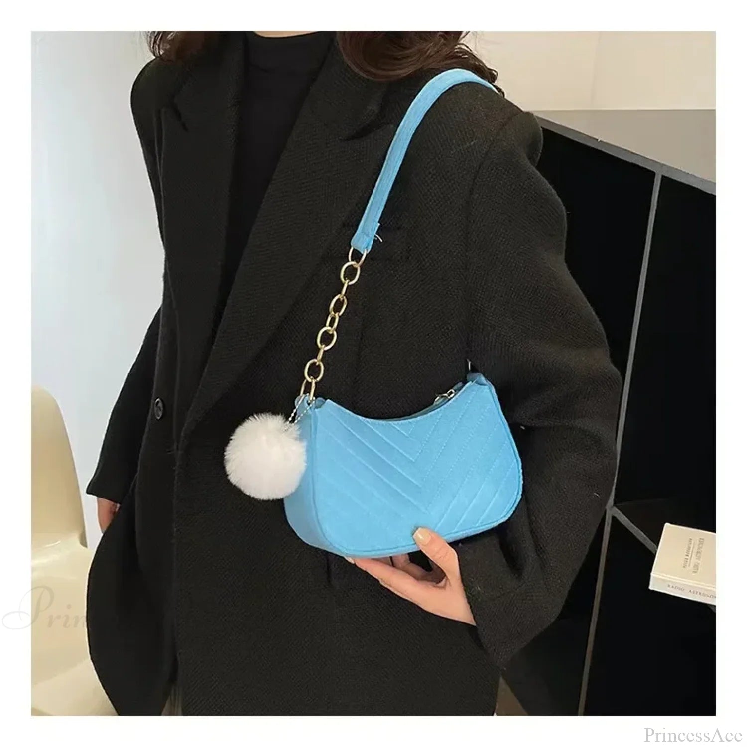 Solid Color Mini Underarm Shoulder Bag light blue shoulder-250126