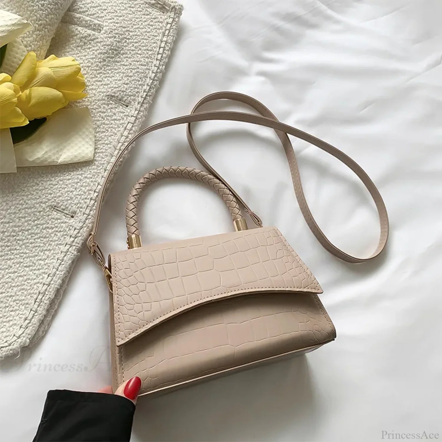 Solid Color PU Leather Designer Crossbody Handbag khaki handbag-250126